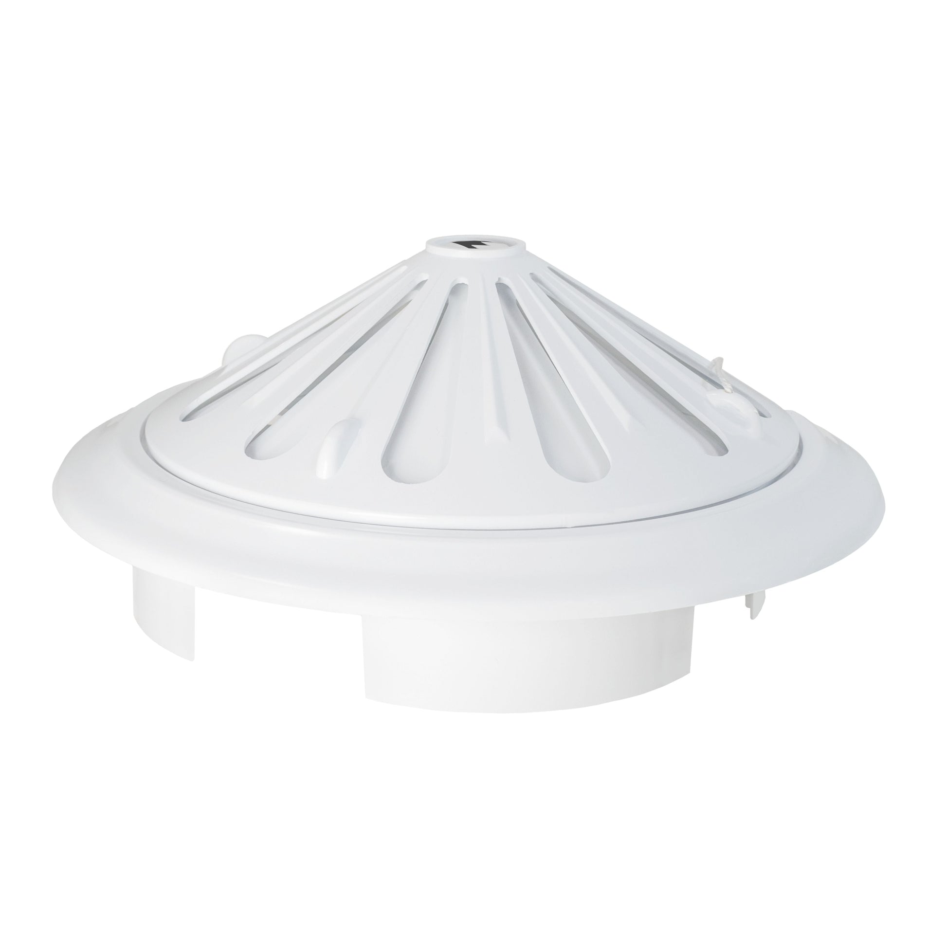 White round vent cap with louvre blades and short side collar for fitting.
