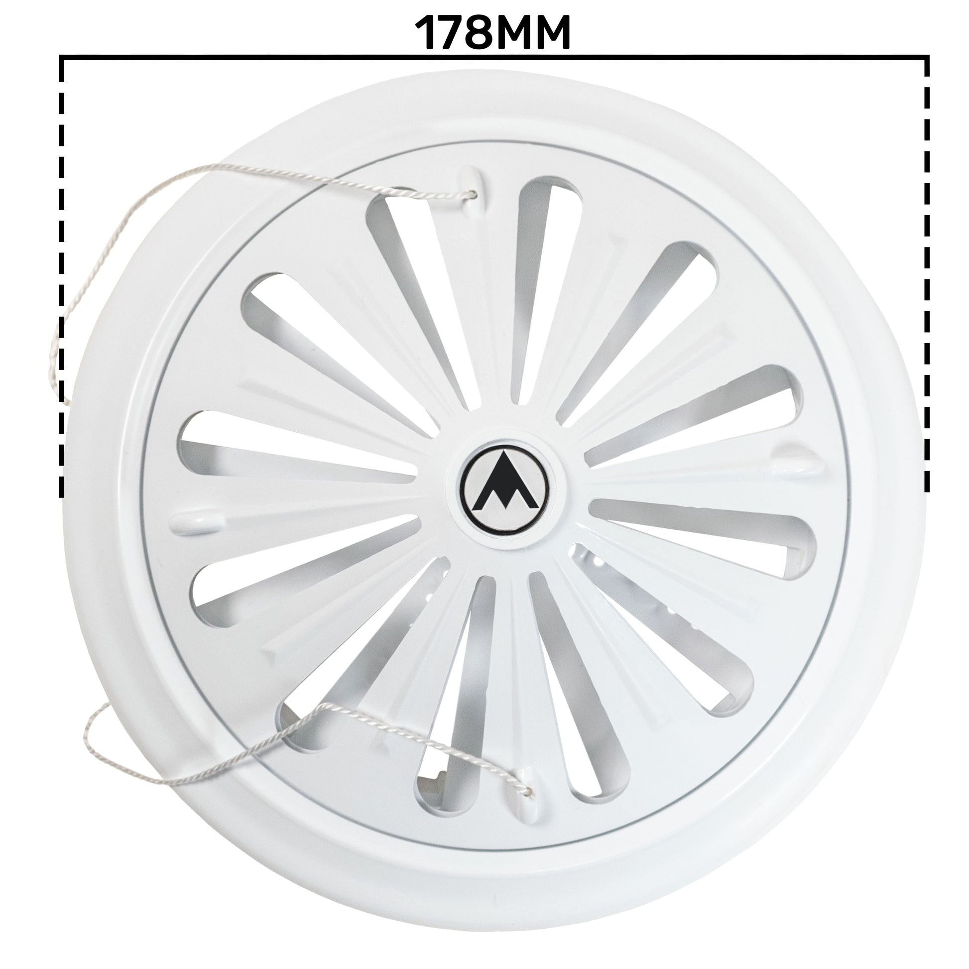 White round louvre vent front view with radial louvers—178mm outer diameter