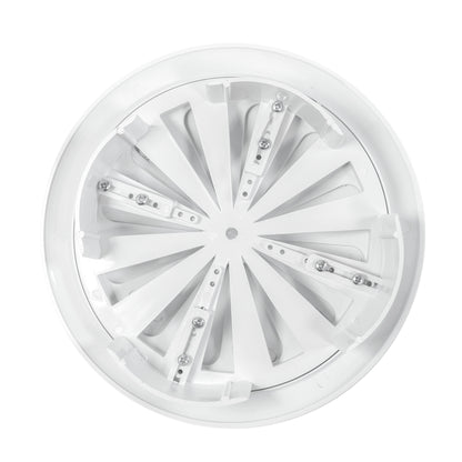 White round louvre vent back view with shutter mechanisms and metal fasteners.