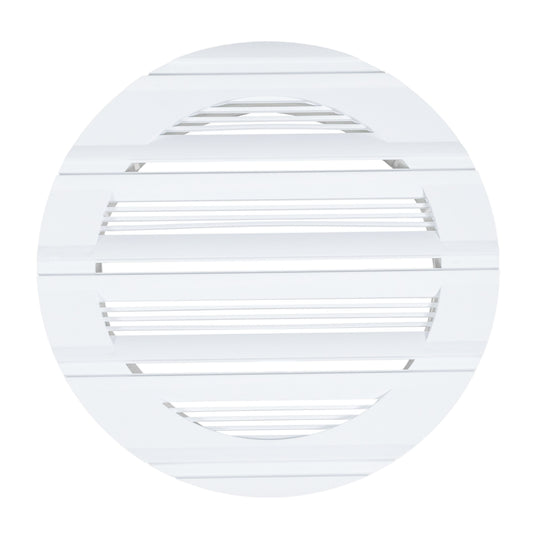 White round Louvre vent grille with horizontal slats and circular outer frame