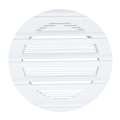 White round external vent face with multiple horizontal air slots and grille cover