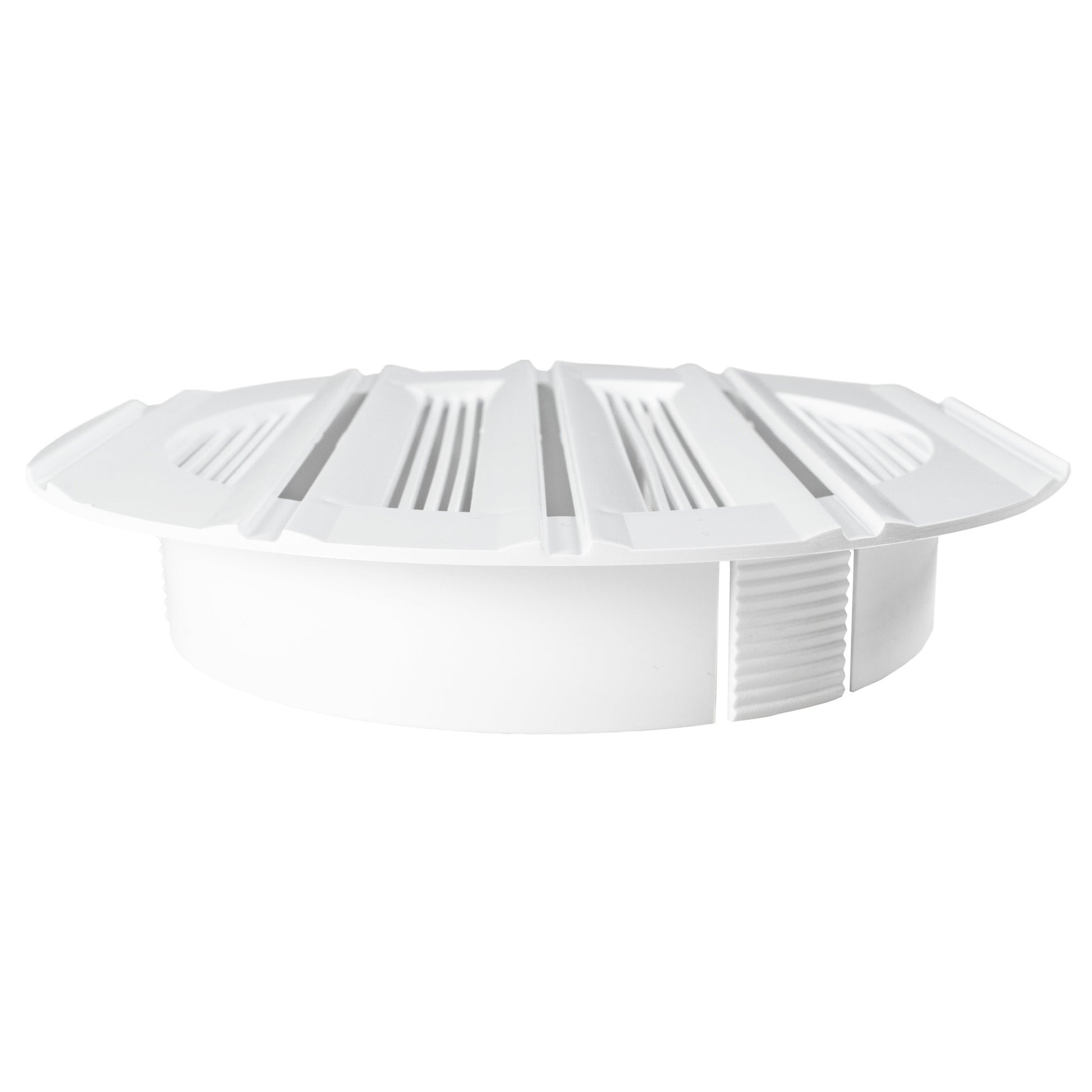 White vent grille with slats and short outlet section, underside view