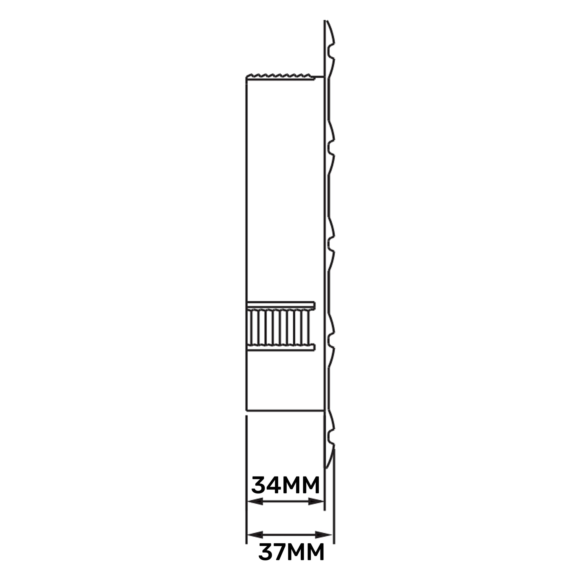 Louvre vent Round Bella 150mm white, side profile with louvre section and measurements
