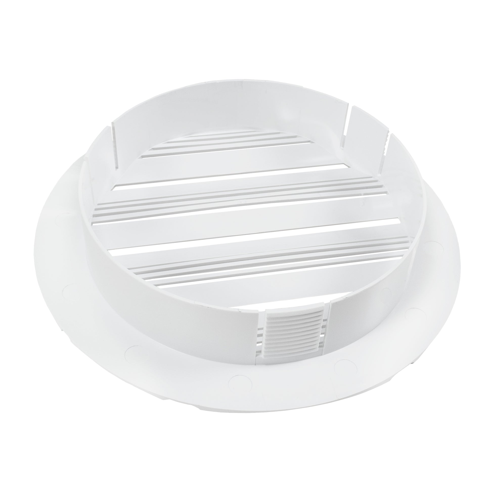 White round Louvre vent grille with shuttered louvres and square cut-out slots