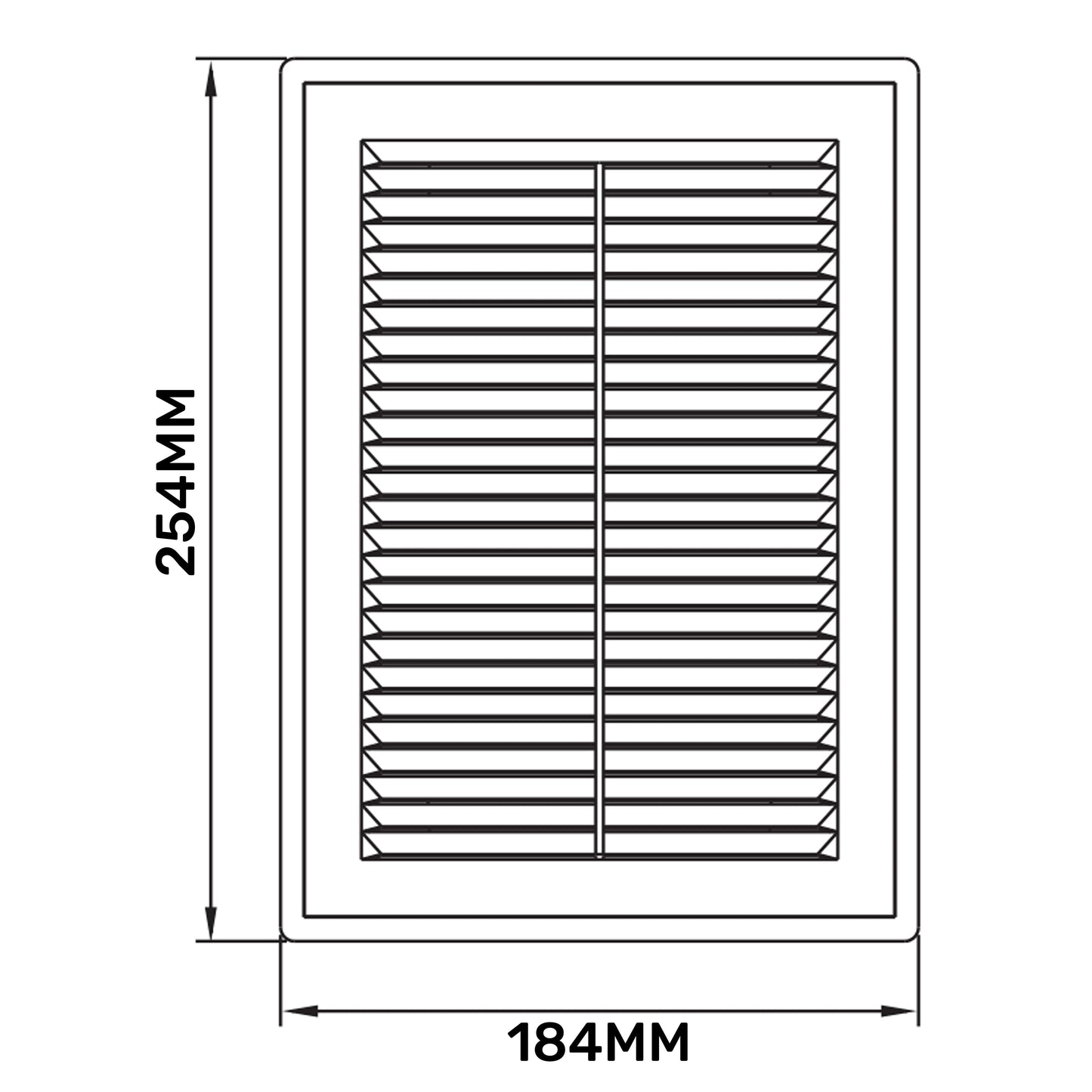 Louvre wentylacyjny 180x250 mm – rysunek z wymiarami 184x254 mm