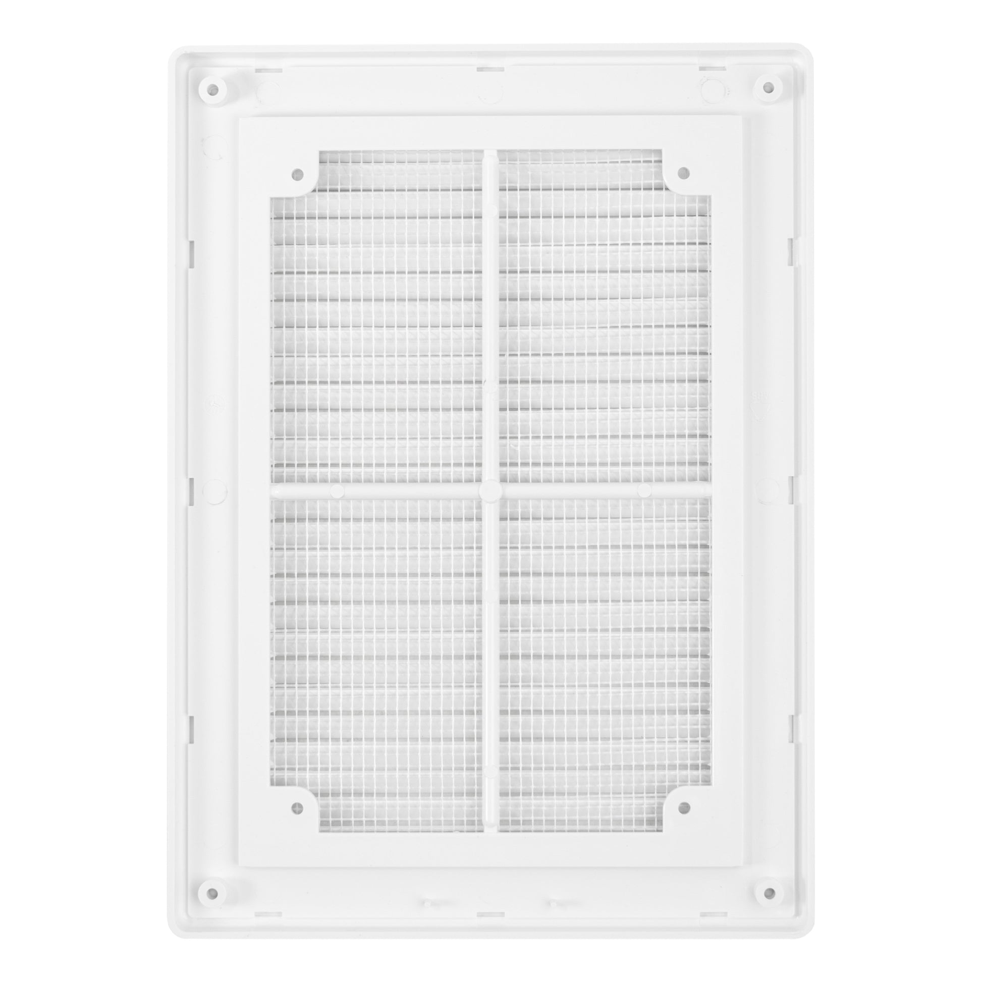 Back view of Louvre vent with fly screen mesh inside white frame