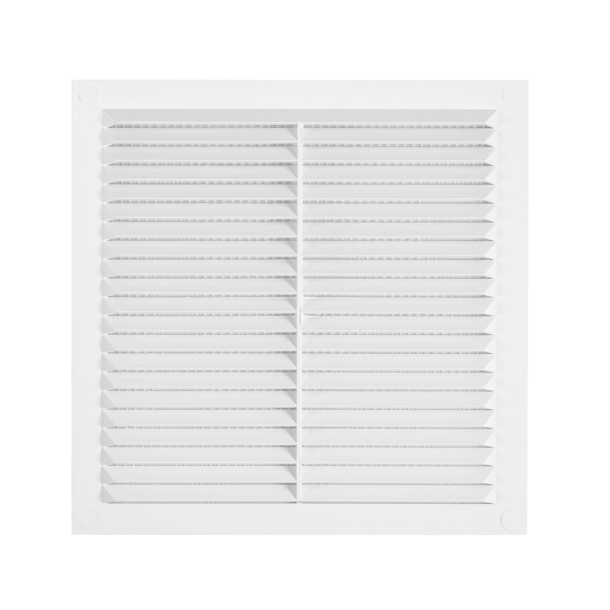 Louvre vent 235mm x 235mm with fly screen—white louvres in a square grille