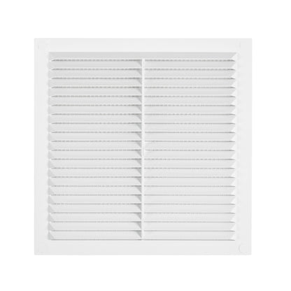 Louvre vent 235mm x 235mm with fly screen—white louvres in a square grille