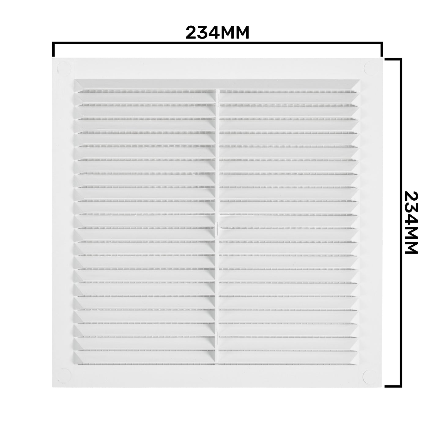 Louvre vent with fly screen, square size marked 235mm and 235mm