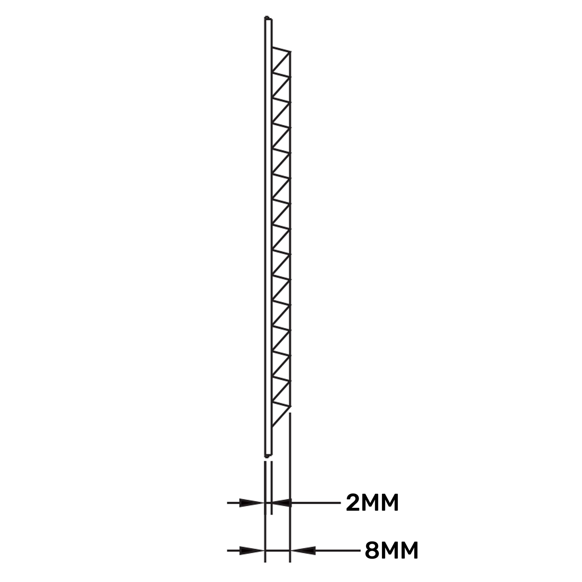 Vent frame cross-section with fixing measurement labels 2mm and 8mm
