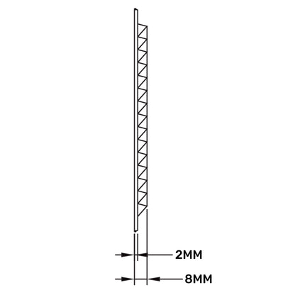 Vent frame cross-section with fixing measurement labels 2mm and 8mm