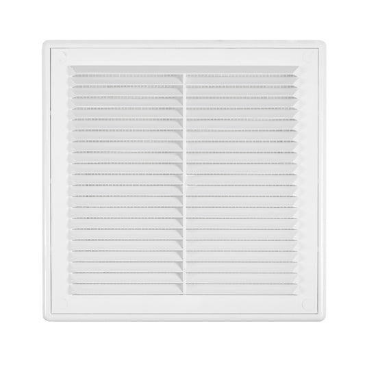 Louvre vent 250mm with slatted grille in a square white frame