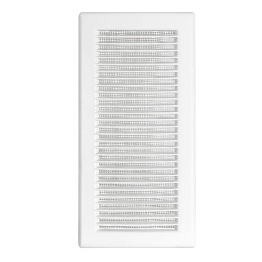 White Louvre vent grille with fly mesh, slim rectangular panel