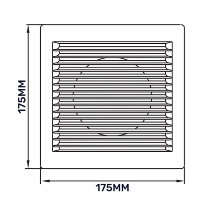 Rectangular Louvre vent grille with fly mesh, 175mm height and width shown