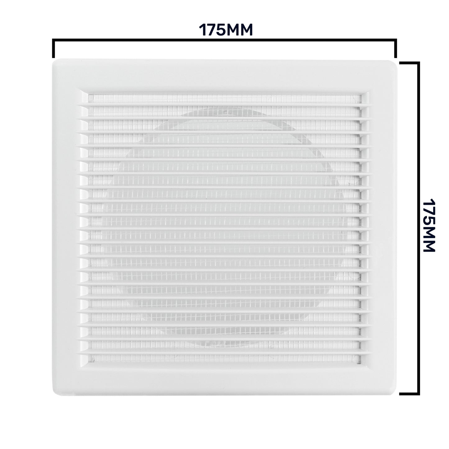 White Louvre vent with fly mesh, size marked 175MM