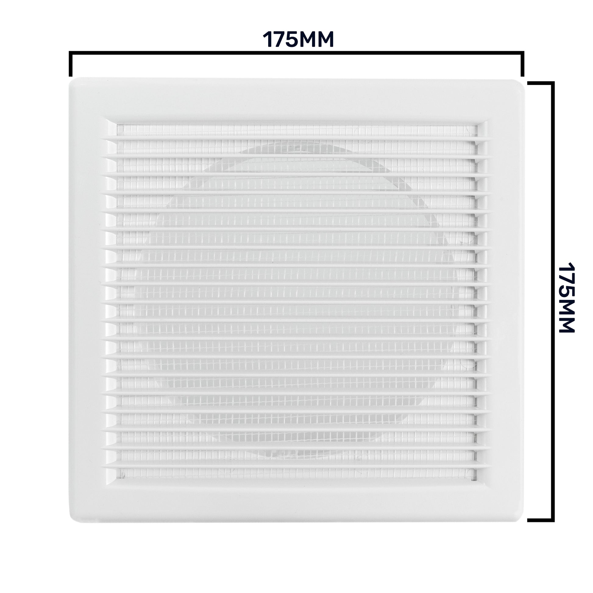 White Louvre vent with fly mesh, size marked 175MM