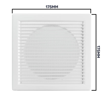 White Louvre vent with fly mesh, size marked 175MM
