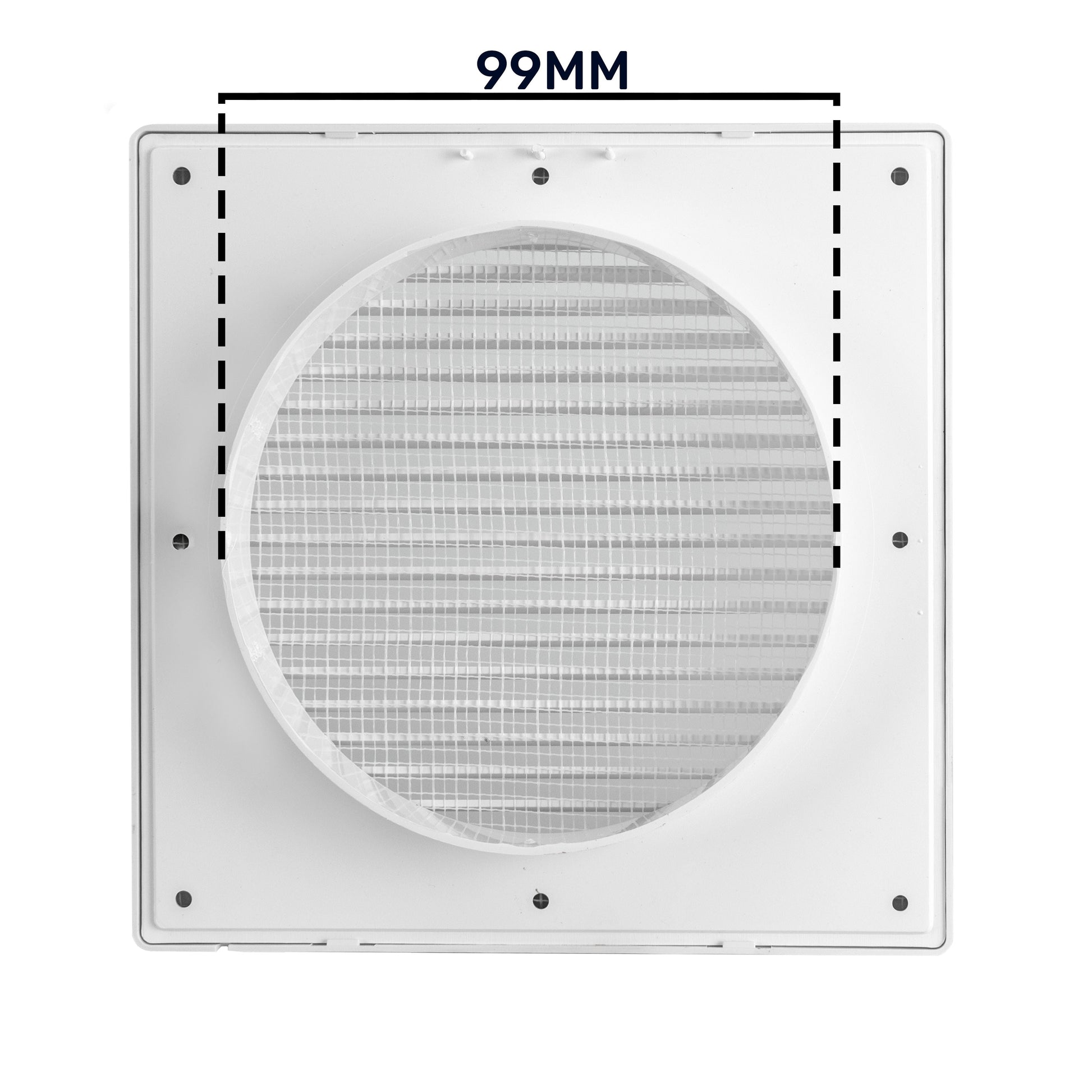 White vent grille with circular mesh, size marked 99MM