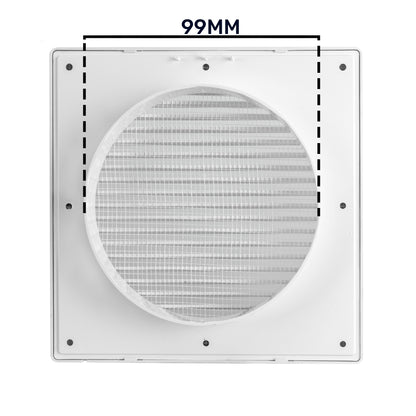White vent grille with circular mesh, size marked 99MM