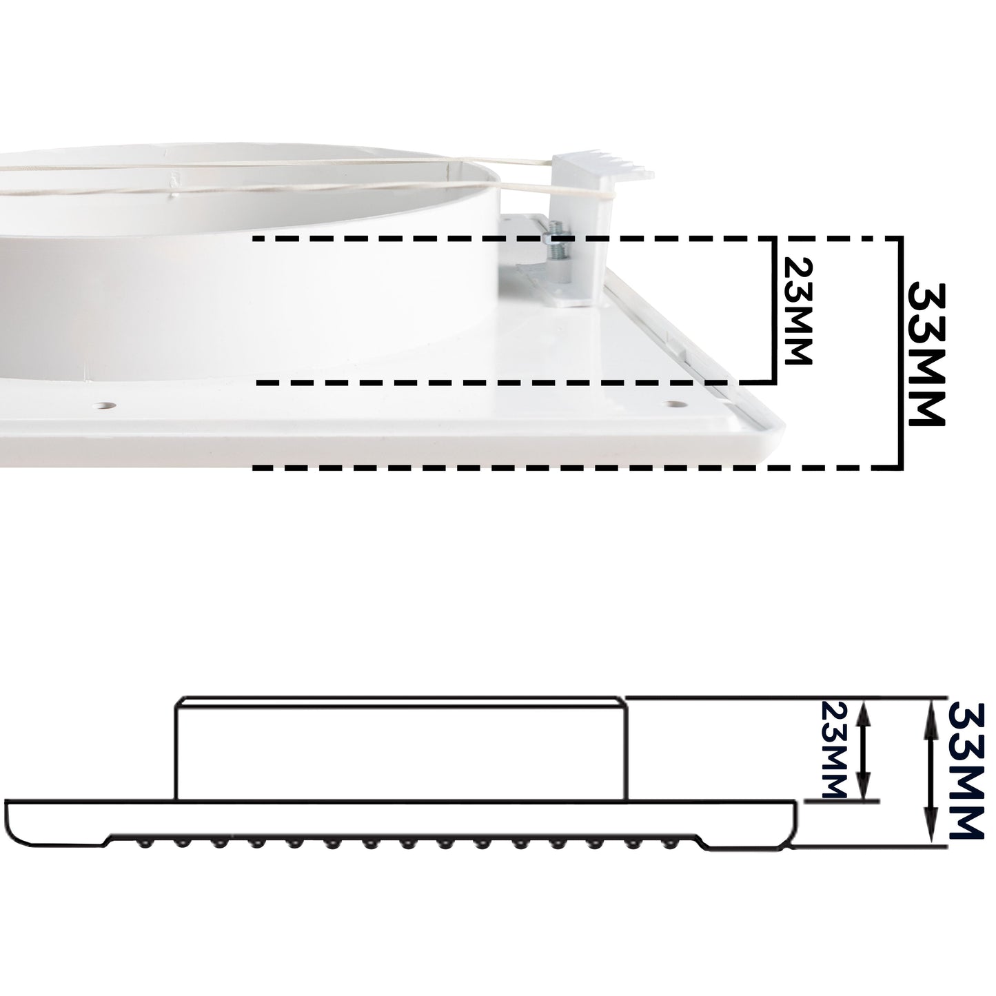 White Louvre vent with fly mesh, DL/100 RW, section view