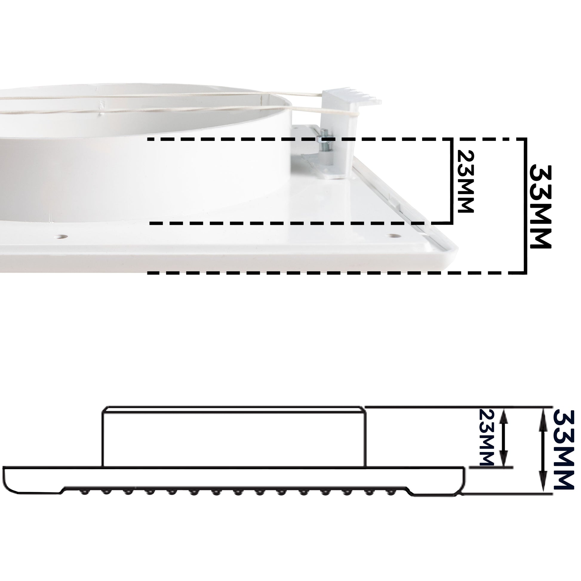 White Louvre vent with fly mesh, DL/100 RW, section view
