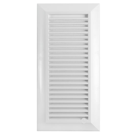 Louvre Vent Duo Smart with fly mesh, white grille in rectangular frame
