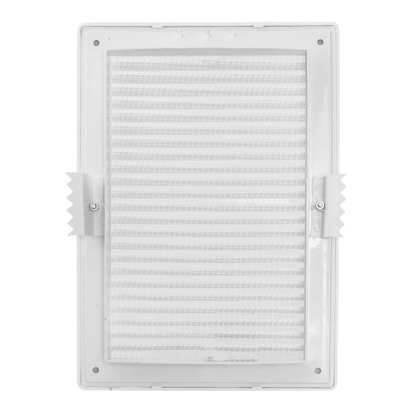 White smart Louvre vent with fly mesh and horizontal slats, 140 x 210 mm