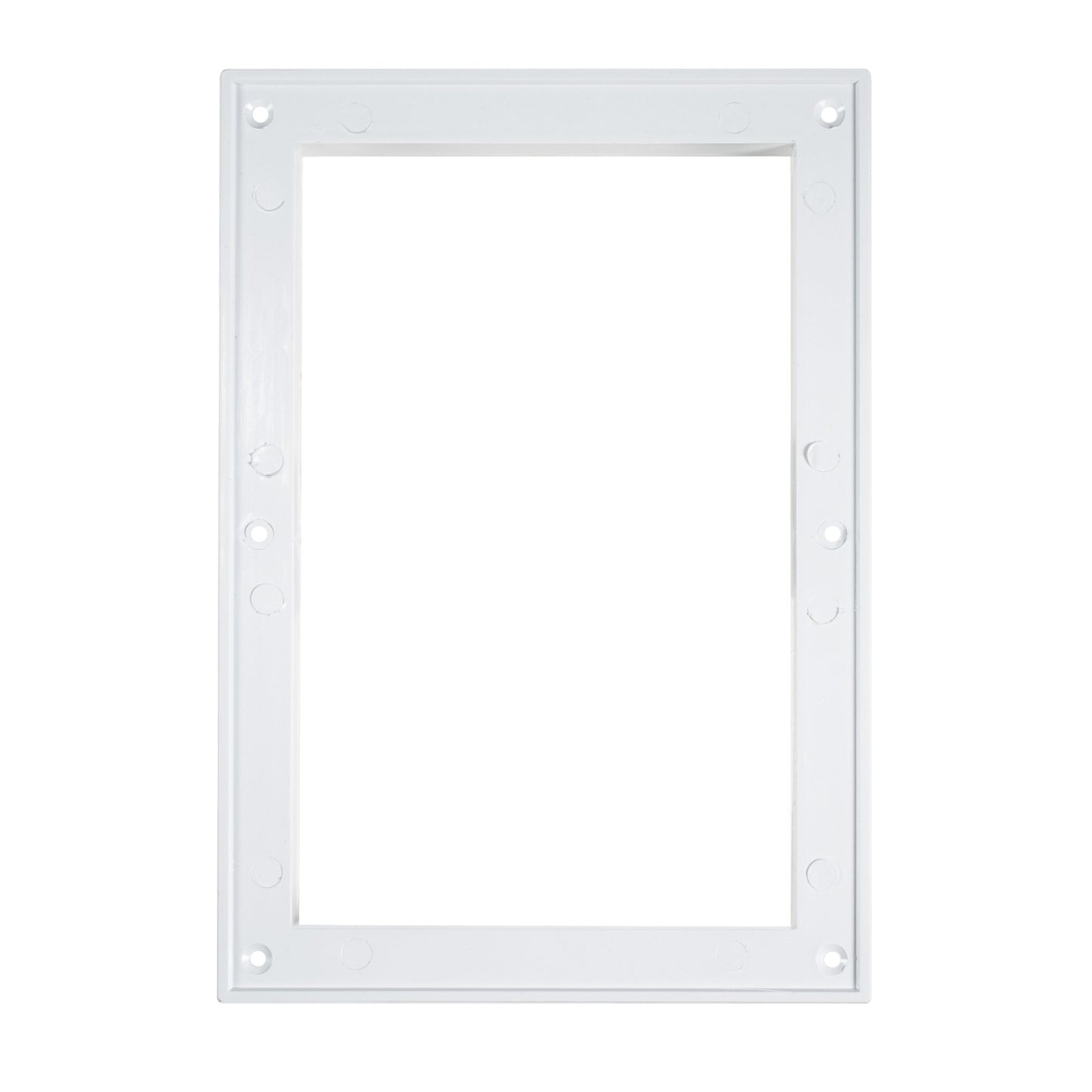 Empty white Louvre vent frame with mounting holes, 140 x 210 mm