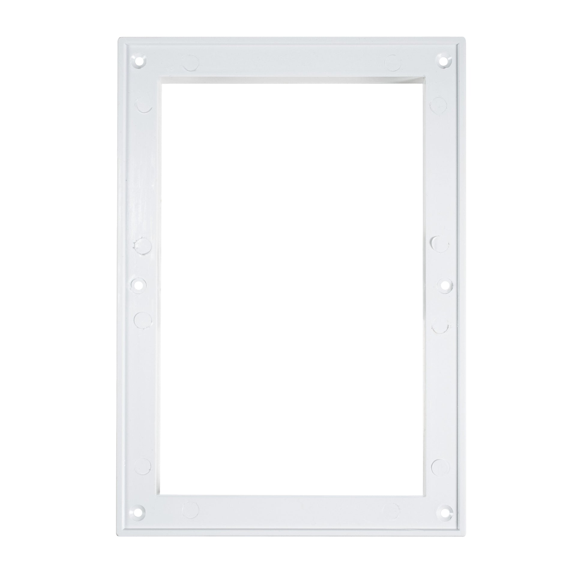 Empty white Louvre vent frame with mounting holes, 140 x 210 mm