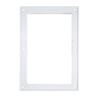 Empty white Louvre vent frame with mounting holes, 140 x 210 mm