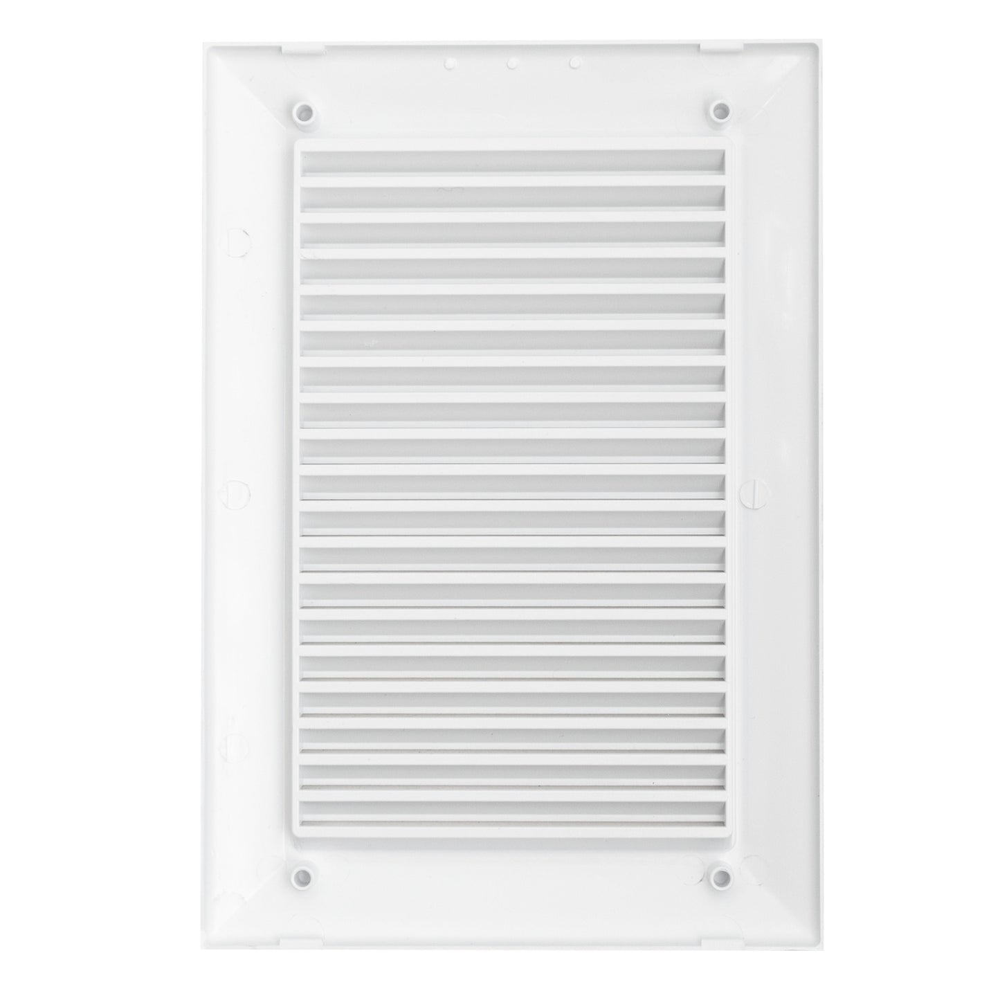 White Louvre vent grille with fixed horizontal slats and square frame, 140 x 210 mm