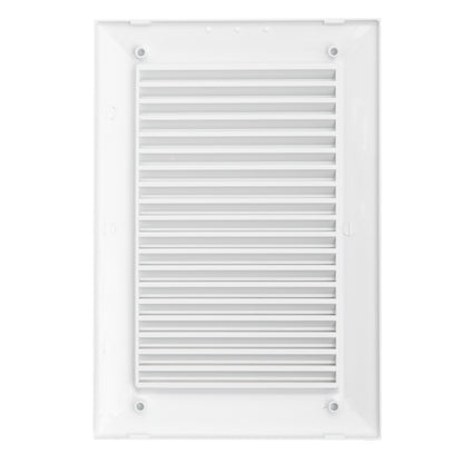 White Louvre vent grille with fixed horizontal slats and square frame, 140 x 210 mm