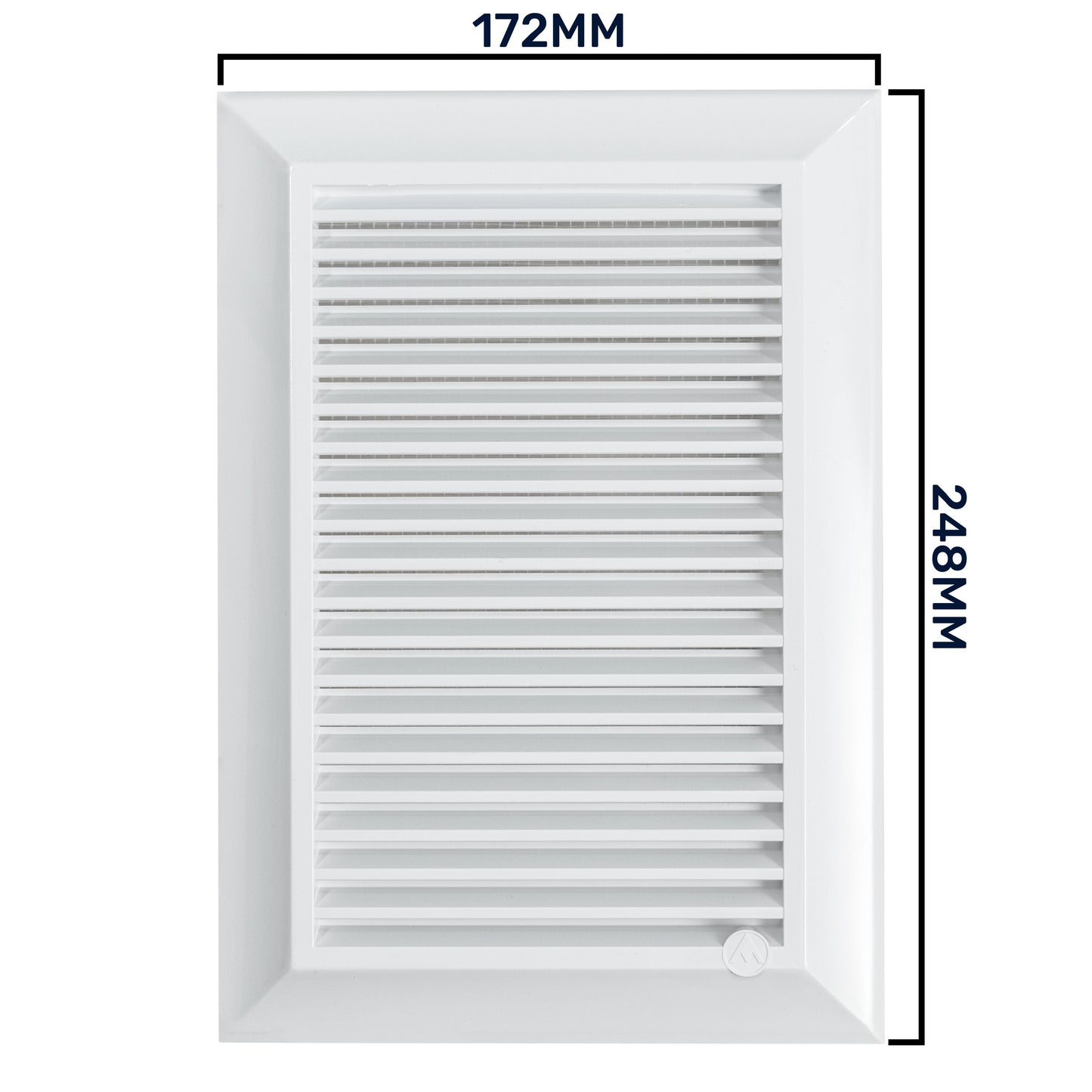 Front view of Louvre vent with 172 mm width and 248 mm height markings