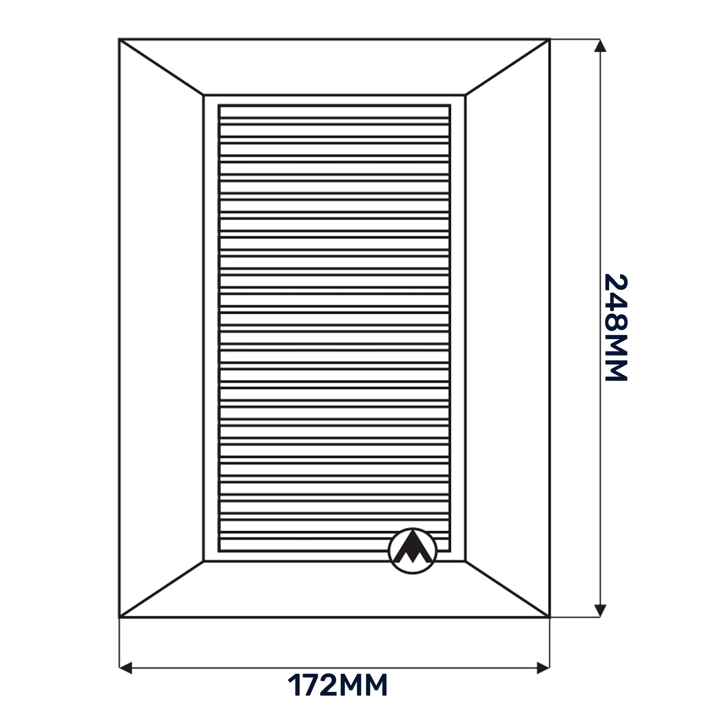 Dimension drawing of Louvre vent showing 172 mm base and 248 mm side height
