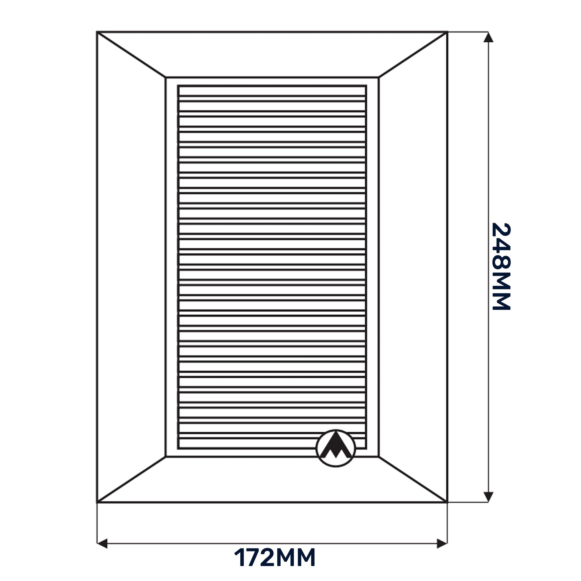 Dimension drawing of Louvre vent showing 172 mm base and 248 mm side height