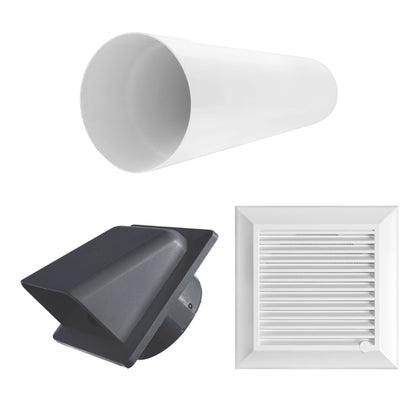 Ventilation duct piece with louvered wall grille cover and dark protective cap