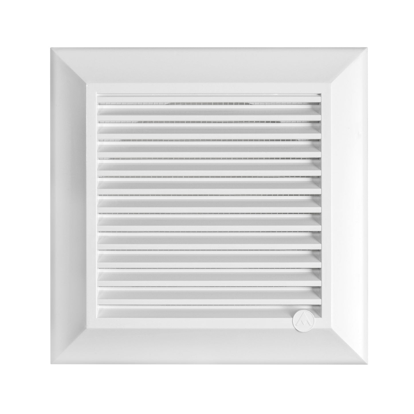 Recessed ventilation grille with horizontal louvers in a white wall frame