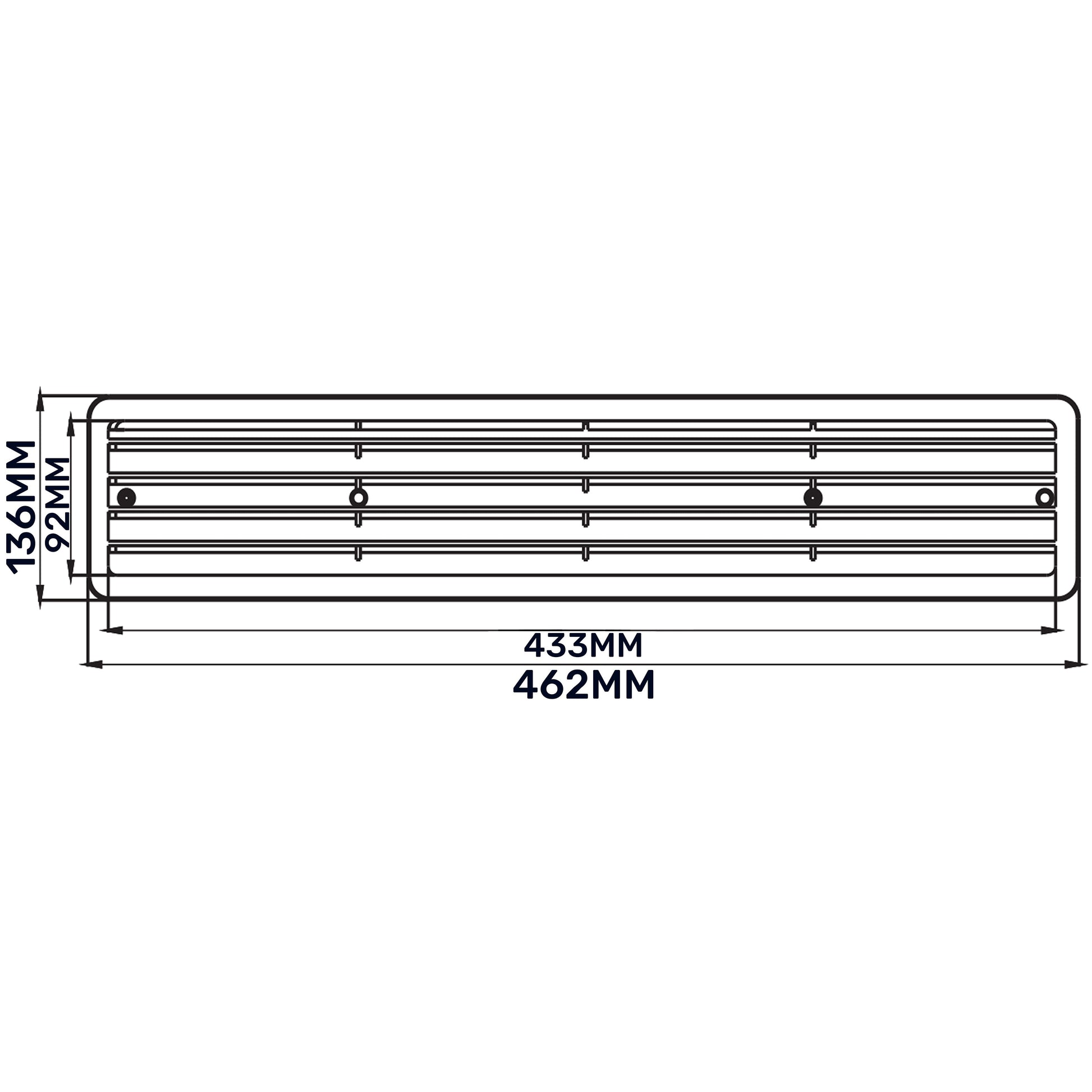 Door louvre vent KD 90x445mm front view with 433mm and 462mm