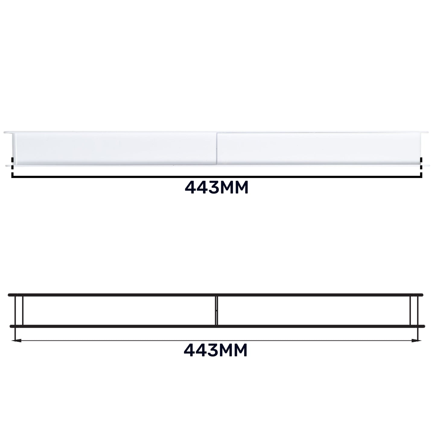 Door louvre vent KD 90x445mm horizontal layout diagram with 443mm span