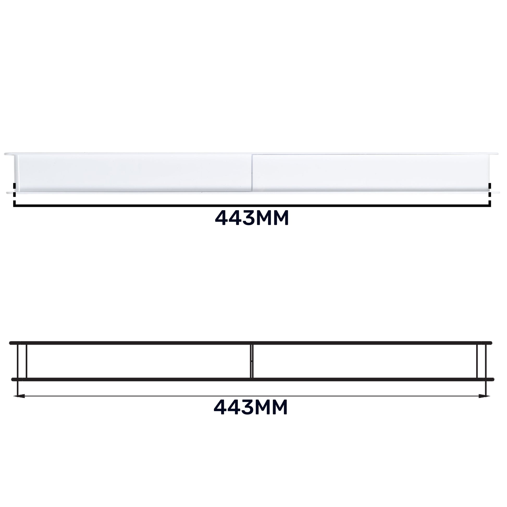 Door louvre vent KD 90x445mm horizontal layout diagram with 443mm span