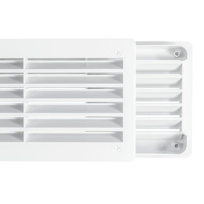 Close-up of white door louvre vent frame and horizontal louvers