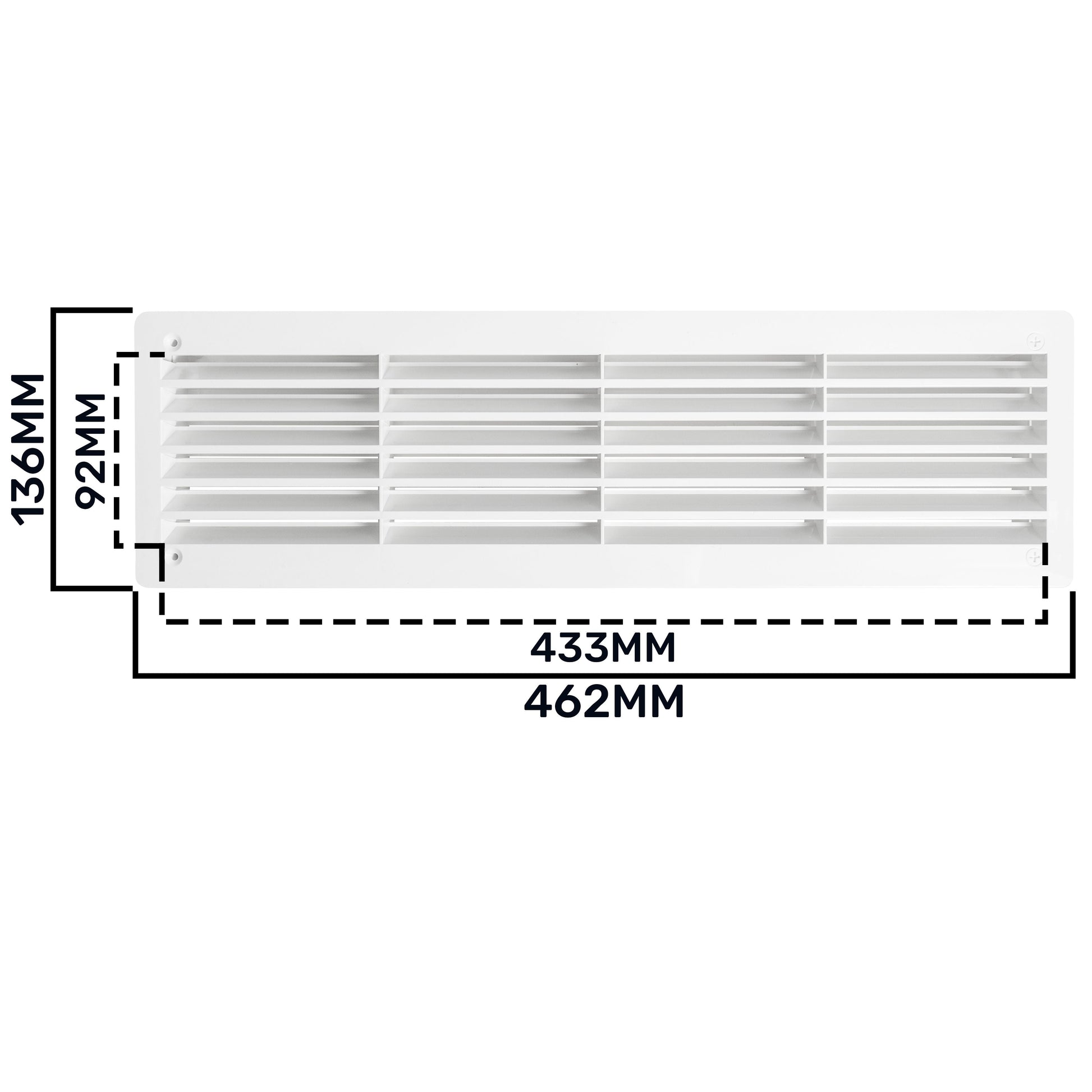 Door louvre vent KD 90x445mm size diagram with 433mm and 462mm