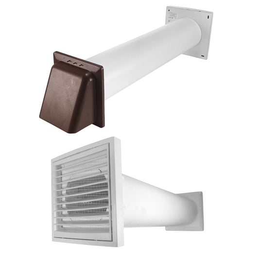 Through wall ventilation kit with brown external louvre and white duct