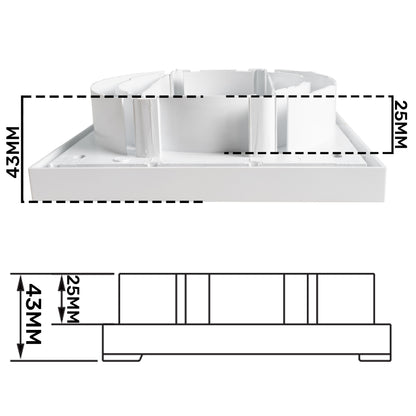 Louvre Vent KR100/125, Seitenansicht des weißen Lamellenventils mit 43 mm Tiefe