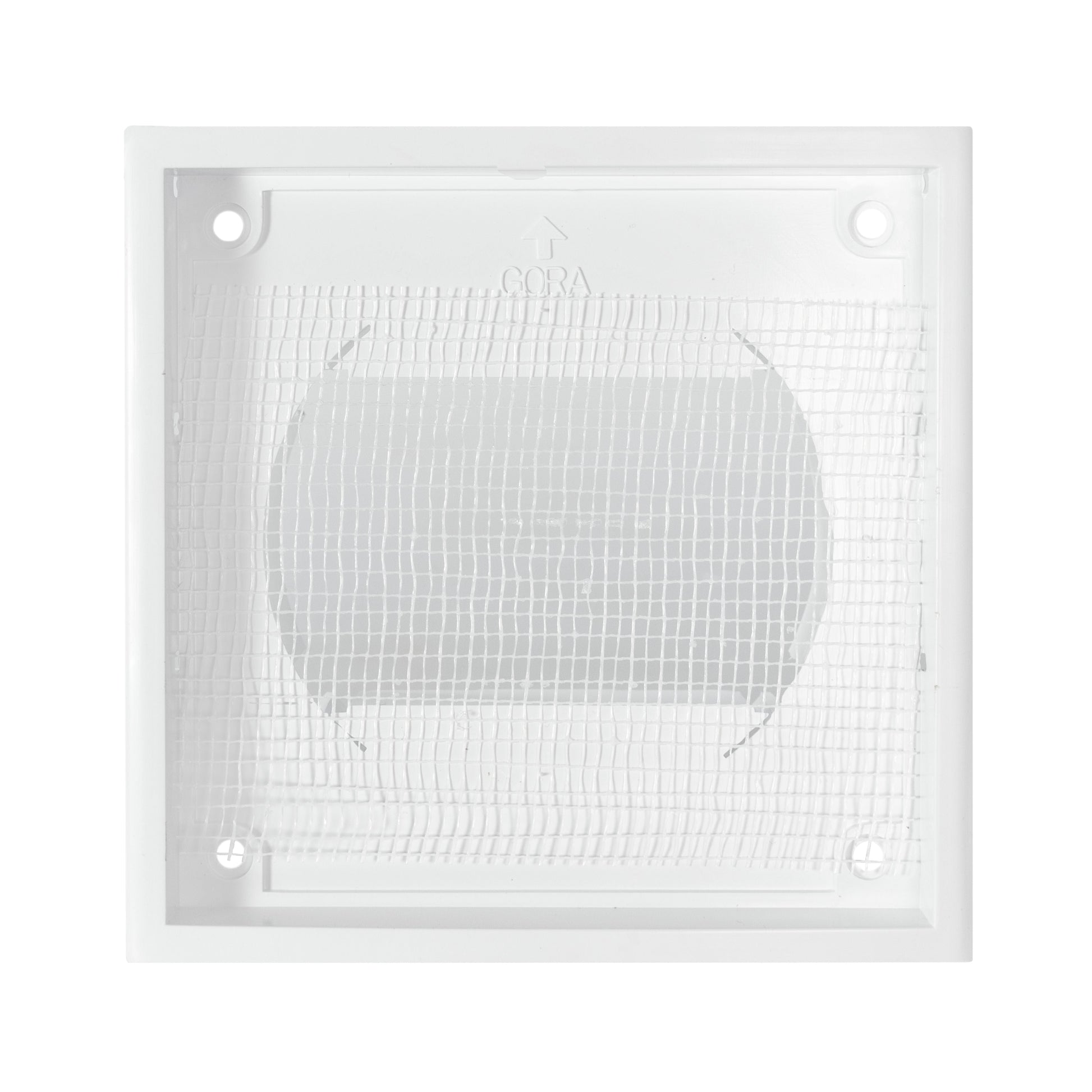 White external vent cover with circular mesh section behind the grille