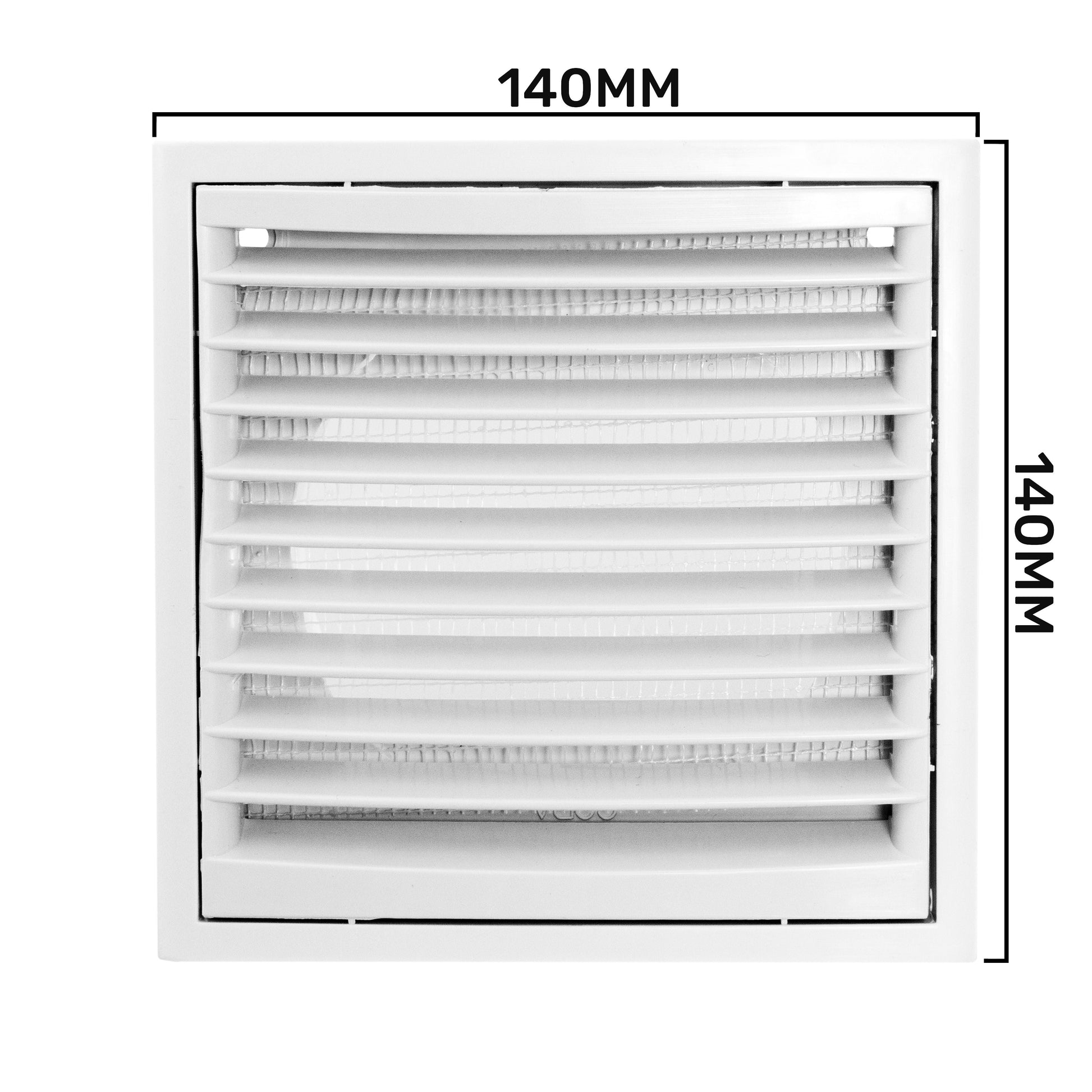 Louvre Vent KR100/125, Frontansicht mit Maßangaben 140 mm Höhe und Breite