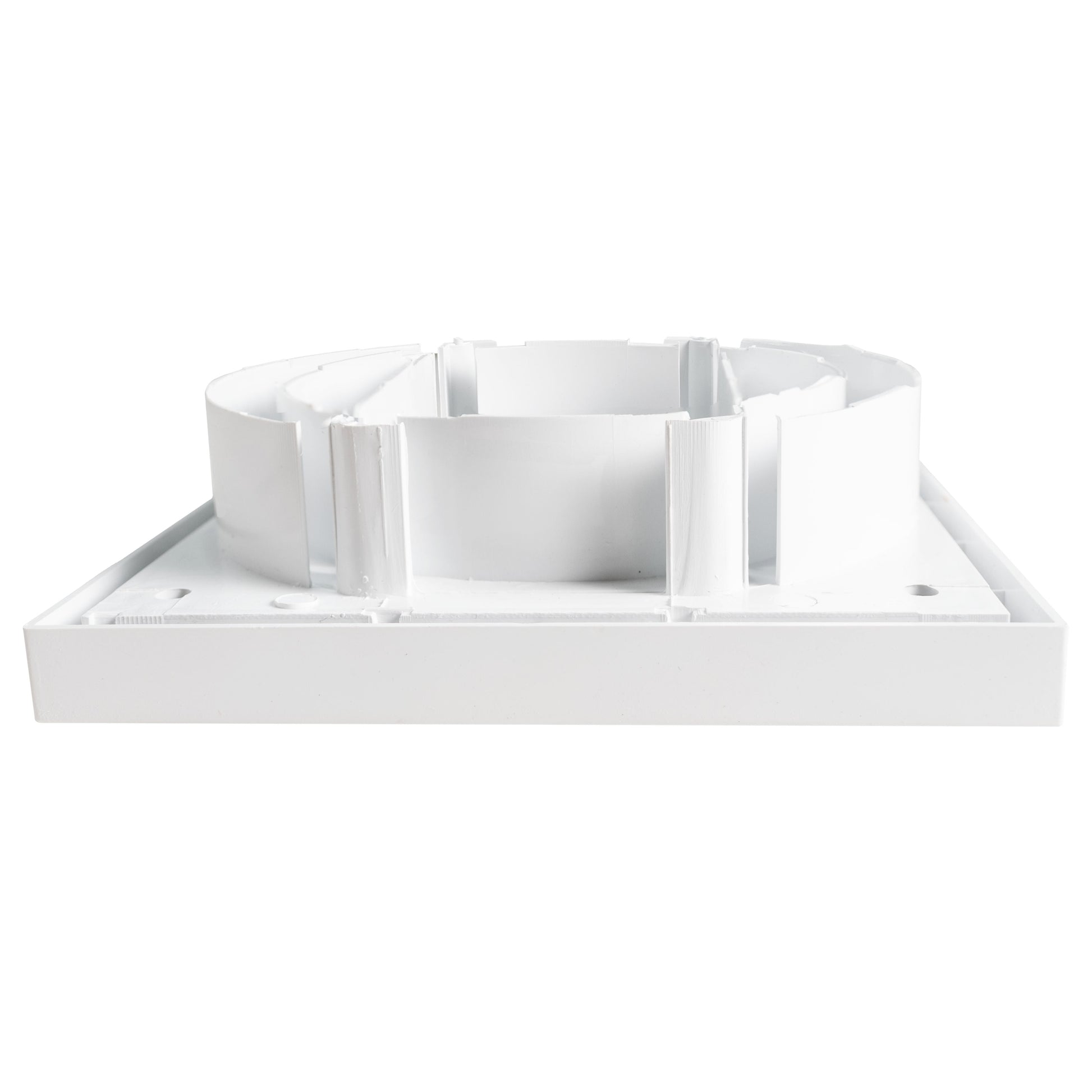 White vent unit base with raised supports and internal duct channels