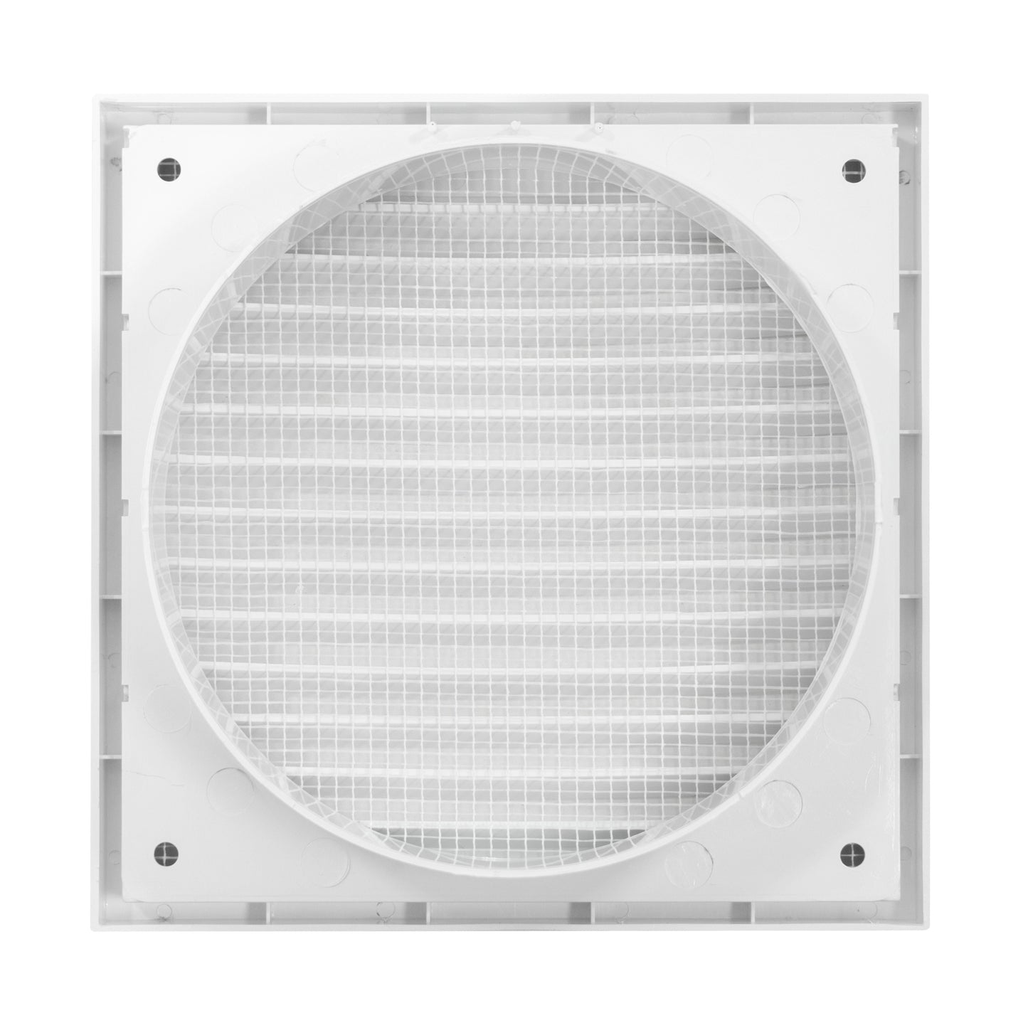 Rundes Vent-Gitter mit feinem Maschenwerk im weißen quadratischen Rahmen