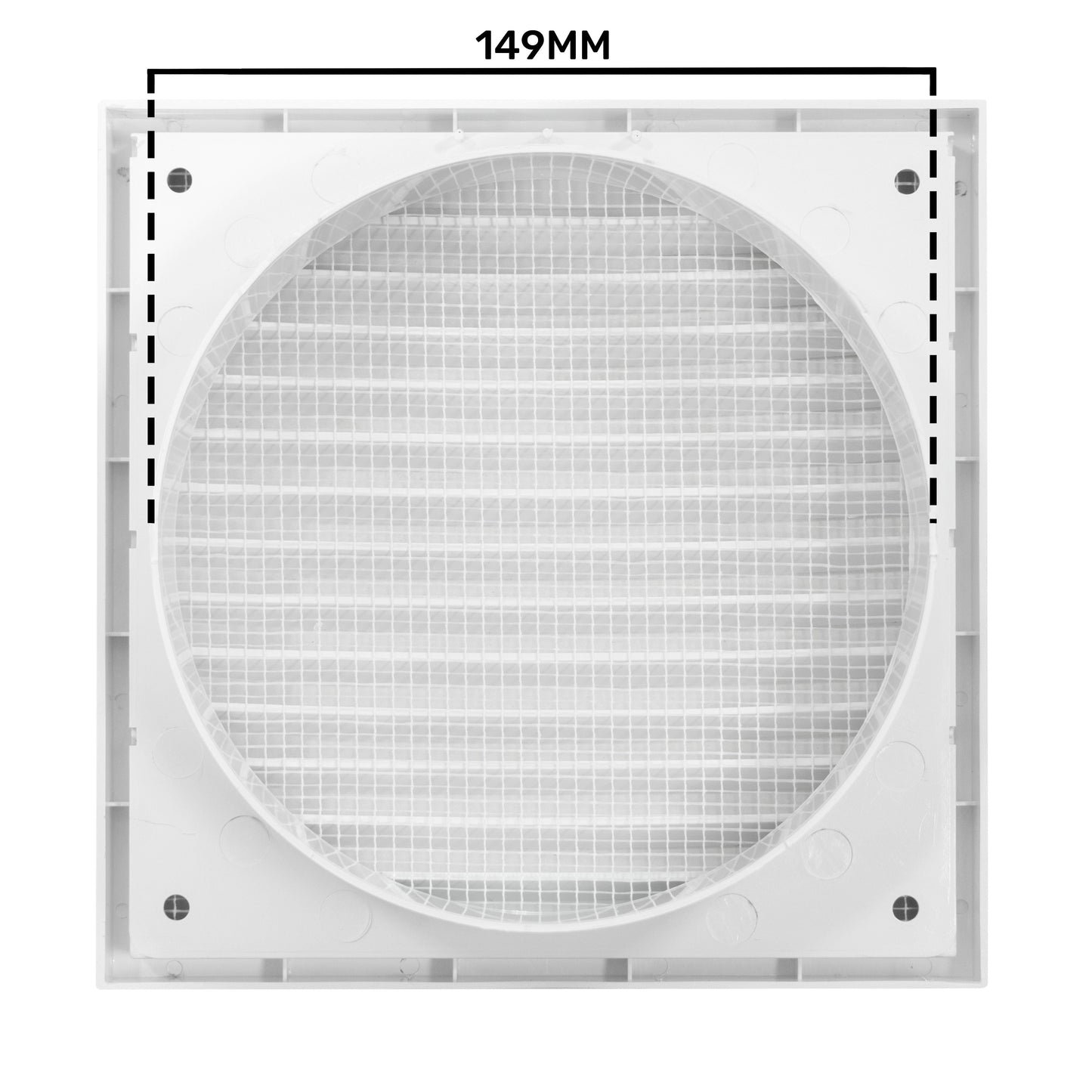 Louvre Vent KR150, Rahmen mit rundem Vent-Gitter, Maßangabe 149 mm