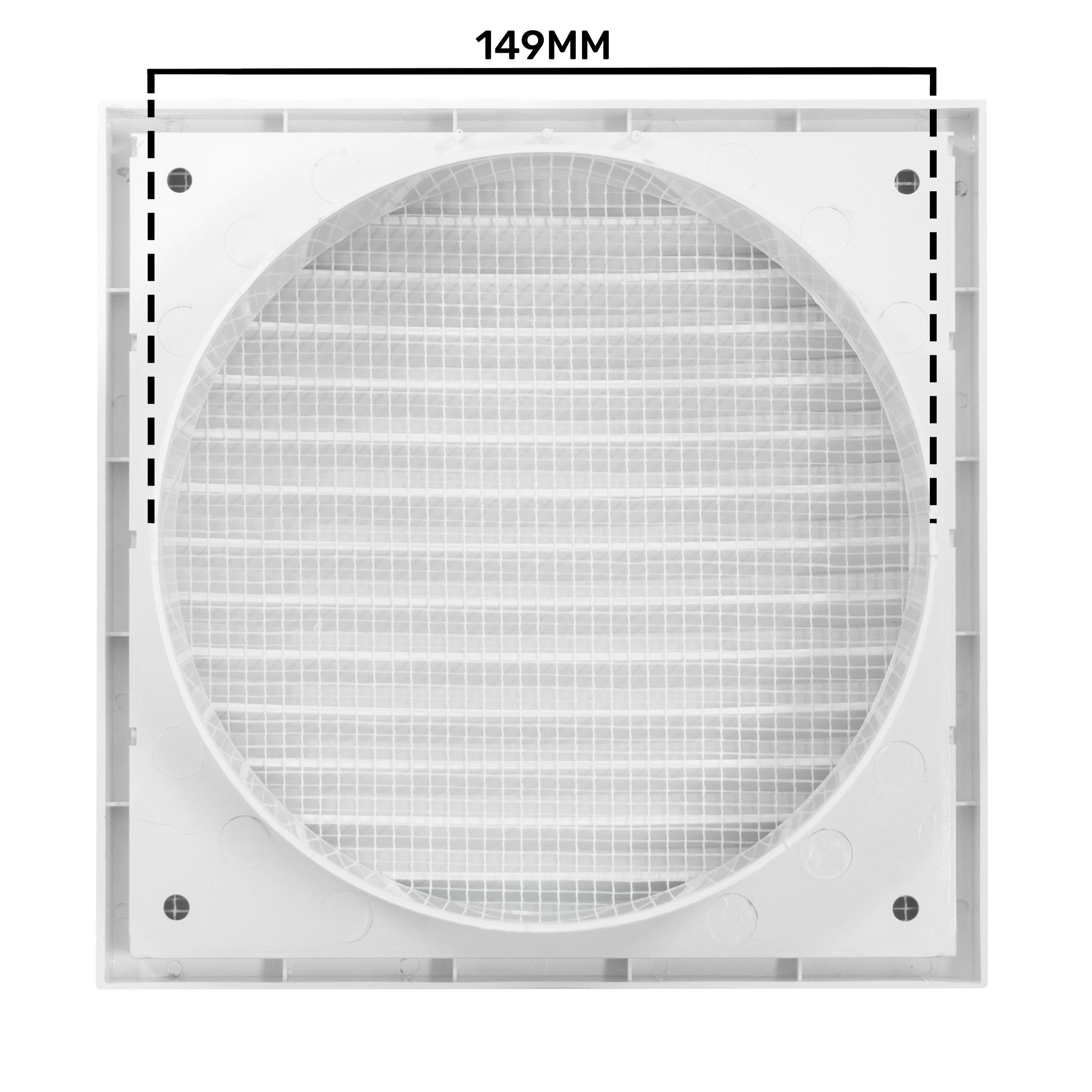 Louvre Vent KR150, Rahmen mit rundem Vent-Gitter, Maßangabe 149 mm